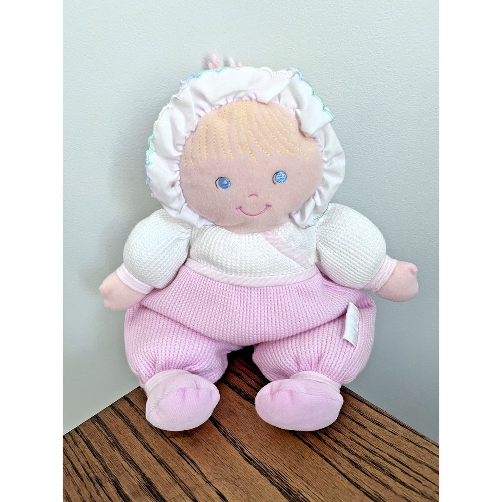 Eden Baby Girl Doll Plush Toy Pink White Waffle Thermal Blonde Blue‎ Eyes 12"